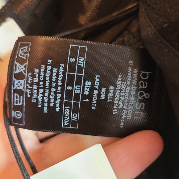 ba&sh🖤 high-waisted houndstooth Black shiny pleated sexy shorts with belt loops - Picture 7 of 11